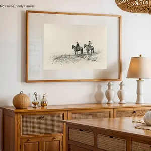 Cowboy Themed Unframed Painting, 1 Count Vintage Western Cowboy Pattern Canvas Wall Art, Canvas Prints, Decorative Artwork, Wall Decor for Home Living Room Bedroom Office, Ornaments