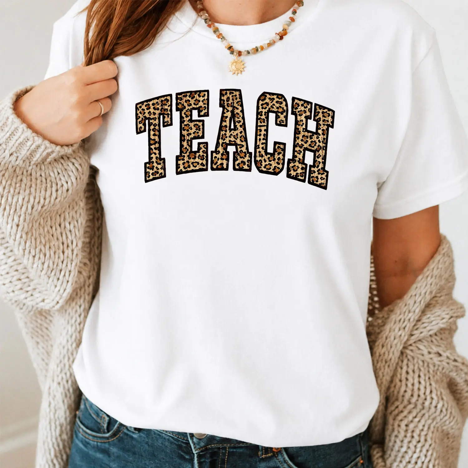Leopard Teach Shirt, Red Teacher Tee, Cheetah Print School Shirt, Back to School Outfit, Cute Elementary Teacher Gift, Trendy Varsity Tee, Fast Shipping, Short Sleeve Printed Graphic Shirt, Daily Casual
