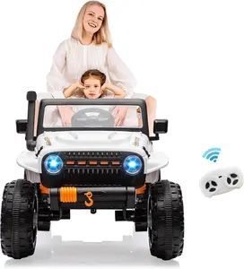 24V Ride On Truck Car, Electric Vehicle w/Parent Remote Control, Ride On Car for Kids, 3 Speeds, 4-Wheel Suspension, Led Lights, Music/ MP3, Safety Belt, White