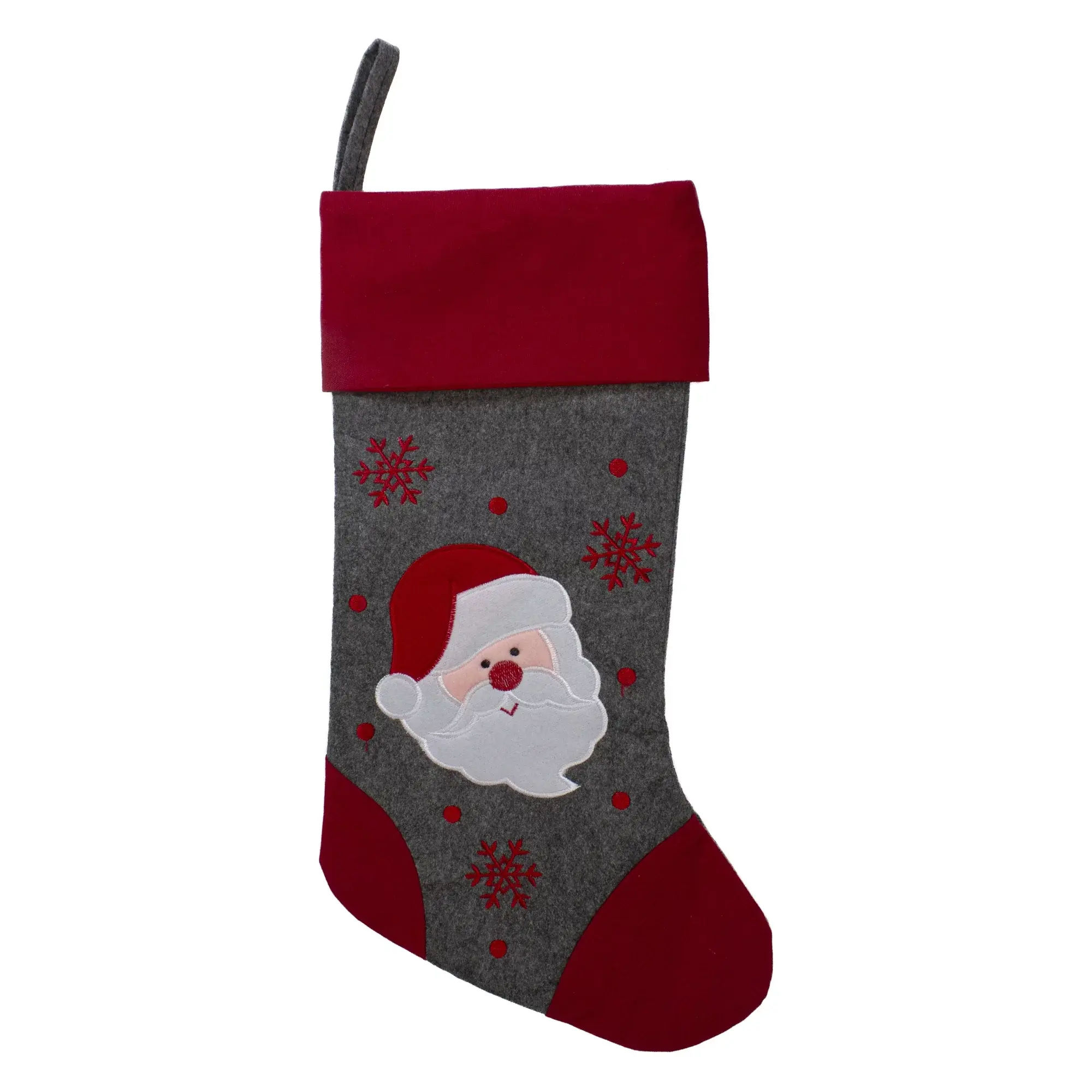 Northlight 19" Gray and Red Embroidered Santa Claus Christmas Stocking Northlight