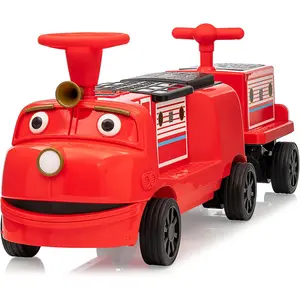 12V Trackless Ride On Train for Kids with 2 Seats Adjustable Height Music LED Lights and Storage Dual Speed Electric Car Toy Red