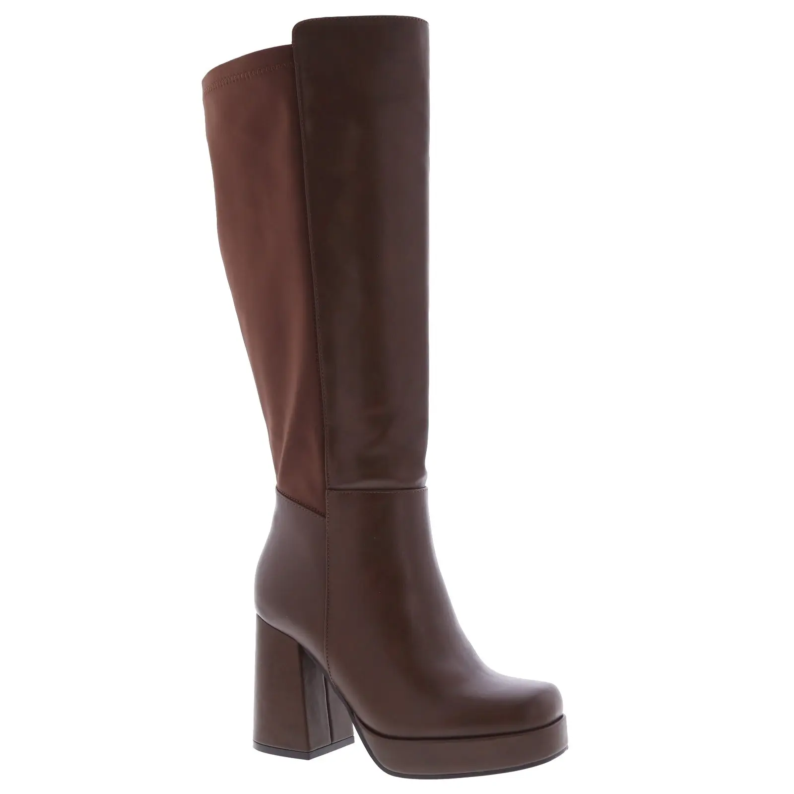 KIM PLATFORM BLOCK HEEL BOOTS-BROWN KIM PLATFORM BLOCK HEEL BOOTS-BROWN