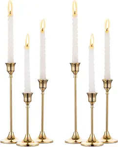 2 Sets(6 Pcs) Brass Gold Metal Taper Candle Holders Candlestick HolderB06VWSQPYJ