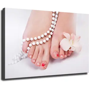 Mother of Pearl Pedicure Nail Salon Poster Canvas Print HD Photo Wall Art Home Living Room Bedroom Cafe Office Modern Background Decoration (20x30inch Framed)