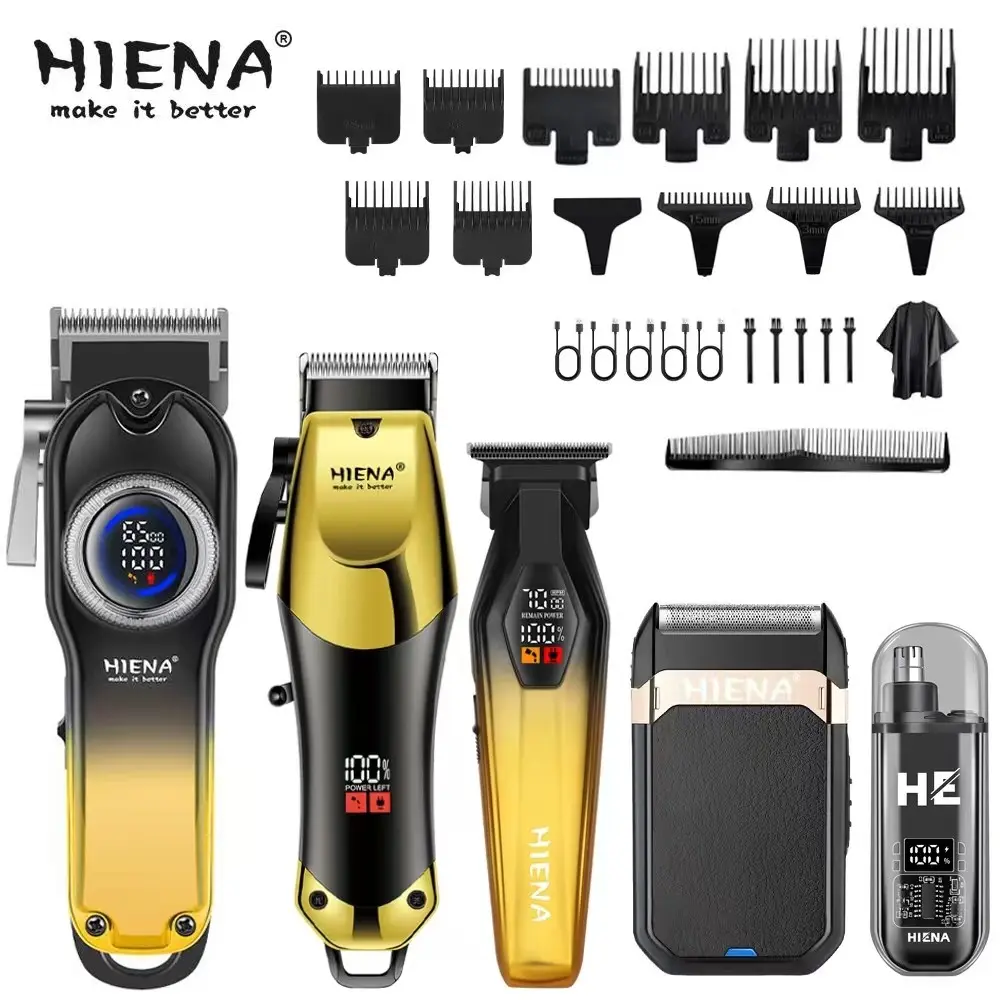 5-piece men's electric trimming suit, black gold and hair clipper, razor, beard trimmer, nose hair device, USB rechargeable LCD display, large-screen digital display, multifunctional clippers, facial and body care tools, holiday gifts.