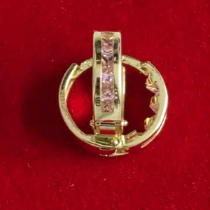 10K Real Gold Baby Arracada Earrings with Pink Cubic Zirconia