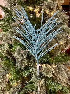 24 Inch Aqua Glitter Pine Needle Berry Stem