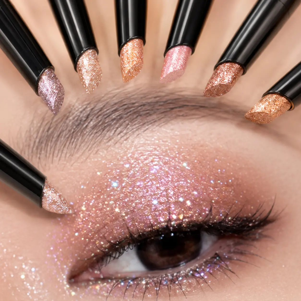 HERORNAGE 6-Piece Shimmer Eyeshadow Stick Set - Hypoallergenic, Waterproof & Long-Lasting Cream Color in Golden, Rainbow & Peach Shades, Gluten Free, Limited Edition, Adults, Alcohol Free, Makeup, Single Item, 24 Months, Party Look
