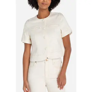 Liverpool Collarless Short Sleeve Cropped Jacket