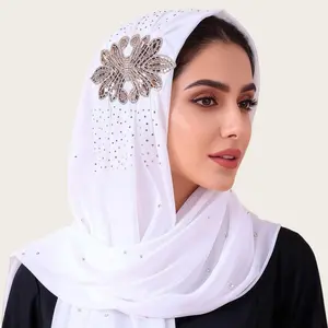 Turkey Muslim Women Enthnic Pearl Chiffon Diamon Flower Hijab Shawl