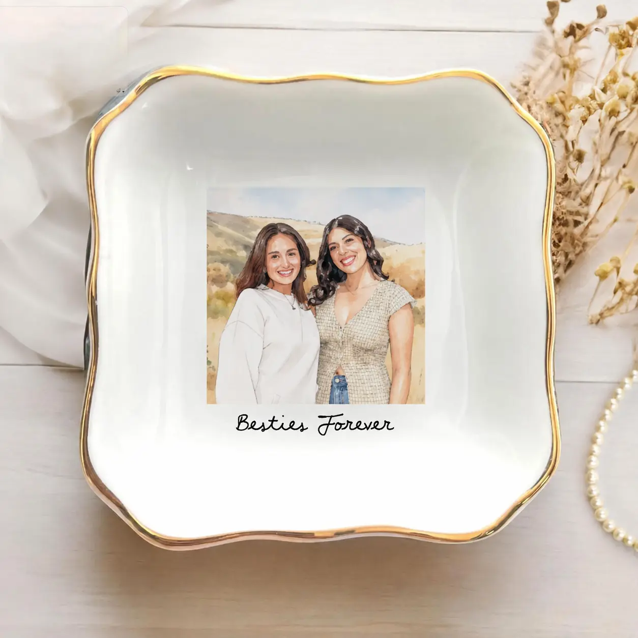 Custom Bestie Photo Jewelry Dish, Personalized Photo to Vector Art Ceramic Trinket Tray, Best Friend Gift, Friendship Gift for Her, Birthday Gift, Graduation Gift, Graduation Decoration 2026