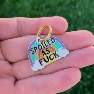 Spoiled Af Rainbow Dog Collar Charm or Gold Pet Id Tag