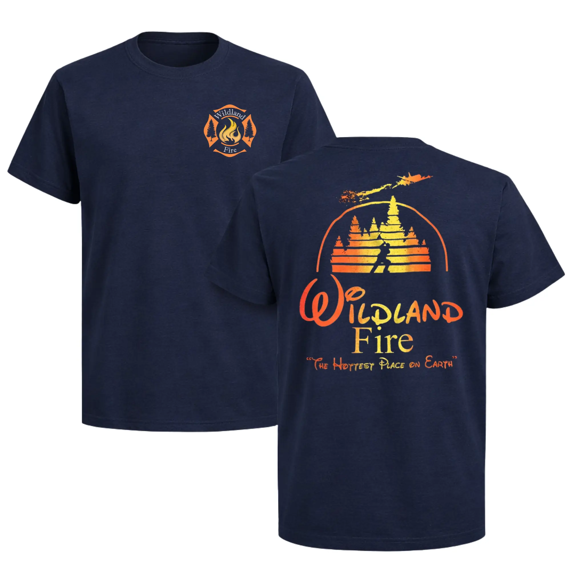 Wildland Firefighter Shirt, Vintage Sunset Forest Graphic Tee, Wildfire Rescue Apparel, Perfect Gift for Firefighters and Outdoor Enthusiasts