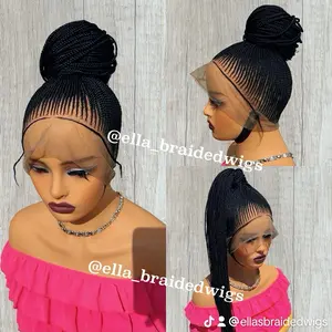 Ellasbeautyworld Full Lace Wig Updo Conrow, Jet Black Color, 28-inch Length