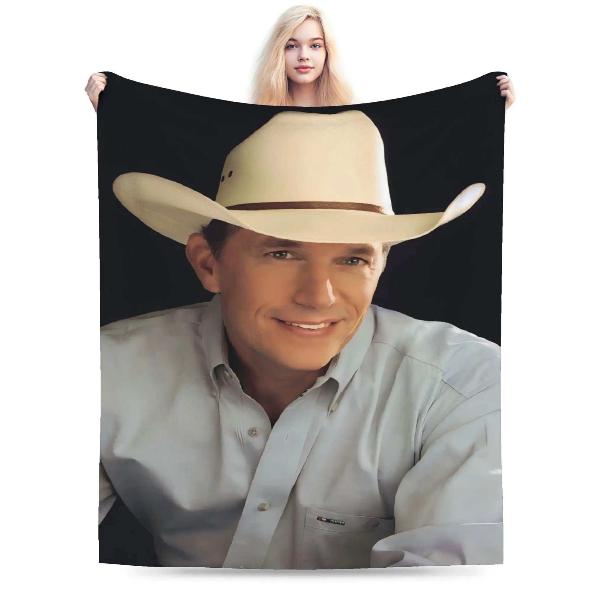 George Strait Music Singer Theme Flannel Blanket, suitable for all seasons, ideal for living room sofas, bedrooms, offices, perfect gift