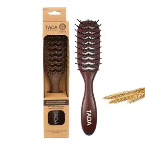 TADA Men Biodegradable Vent Hair Brush for Men Detangling Styling Brush with Flexible Bristles Eco Friendly Wheat Straw Material Brown