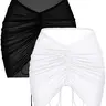 ZEAGOO Women’s Sleeveless Solid 2-Piece Swimsuit Cover Up - Mesh Sheer Wrap & Ruched Skirt, Beach Coverup Bikini Wrap for Layering Over Bikini Sets, S-XXL