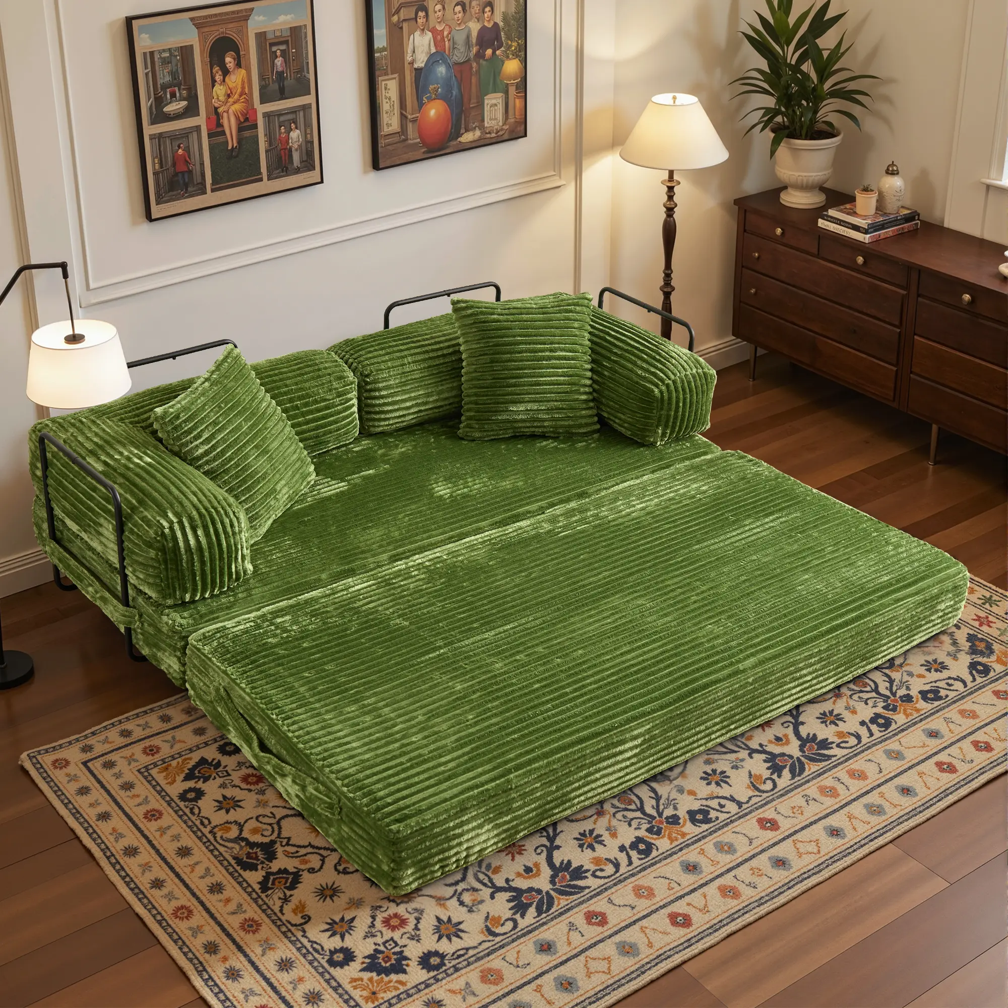 79" Oversized Boneless Couch with Pillows, 2 in 1 Convertible Sleeper Futon Sofa Bed ,Corduroy Foldable Modular Floor Pull Out Couch for Living Room,No Assemble loft bed, sofa bed Summervibes