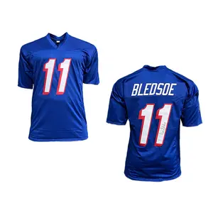 Drew Bledsoe Autographed Pro Style Blue Football Jersey (JSA)