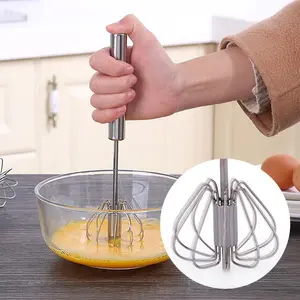 Kitchen Cooking Egg Beater, Manual Frother Stirring Tool, Stainless Steel Semi-Automatic Press Rotary, Egg Whisker for Eggs Cream Baking