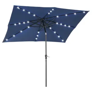 Outsunny 9' x 7' Solar Umbrella, LED Lighted Patio Umbrella for Table or Base with Tilt & Crank, Outdoor Umbrella for Garden, Deck, Backyard, Pool, Beach, (Base is not included) umbrella  with  light rectangular market umbrella
