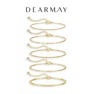 Dearmay Dainty Gold Bracelet for Women Summervibes Bracelet Stack Stackable Bracelets Trendy Waterproof Chain Paperclip Adjustable Minimalist Tiny Cute Jewelry Set Best Gift For Mother' s Day