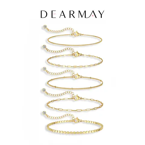 Dearmay Women's 14K Gold Plated Stackable Bracelet Set - Adjustable Waterproof Chain, Cute Gold Jewelry, Accessories & Gifts for Women, Cute Girly Gifts