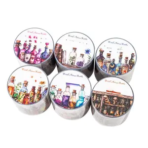 6 styles of 12m witch potion bottle themed washi tape, featuring colourful magical potion and botanical vase designs, made of PET waterproof material, vintage style DIY planner decoration scrapbook material tape.