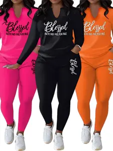 [2pcs Print Set] Big Size Women'S Fashion Two-piece Set Loose Long-Sleeve Oversized Round Neck Casual Print