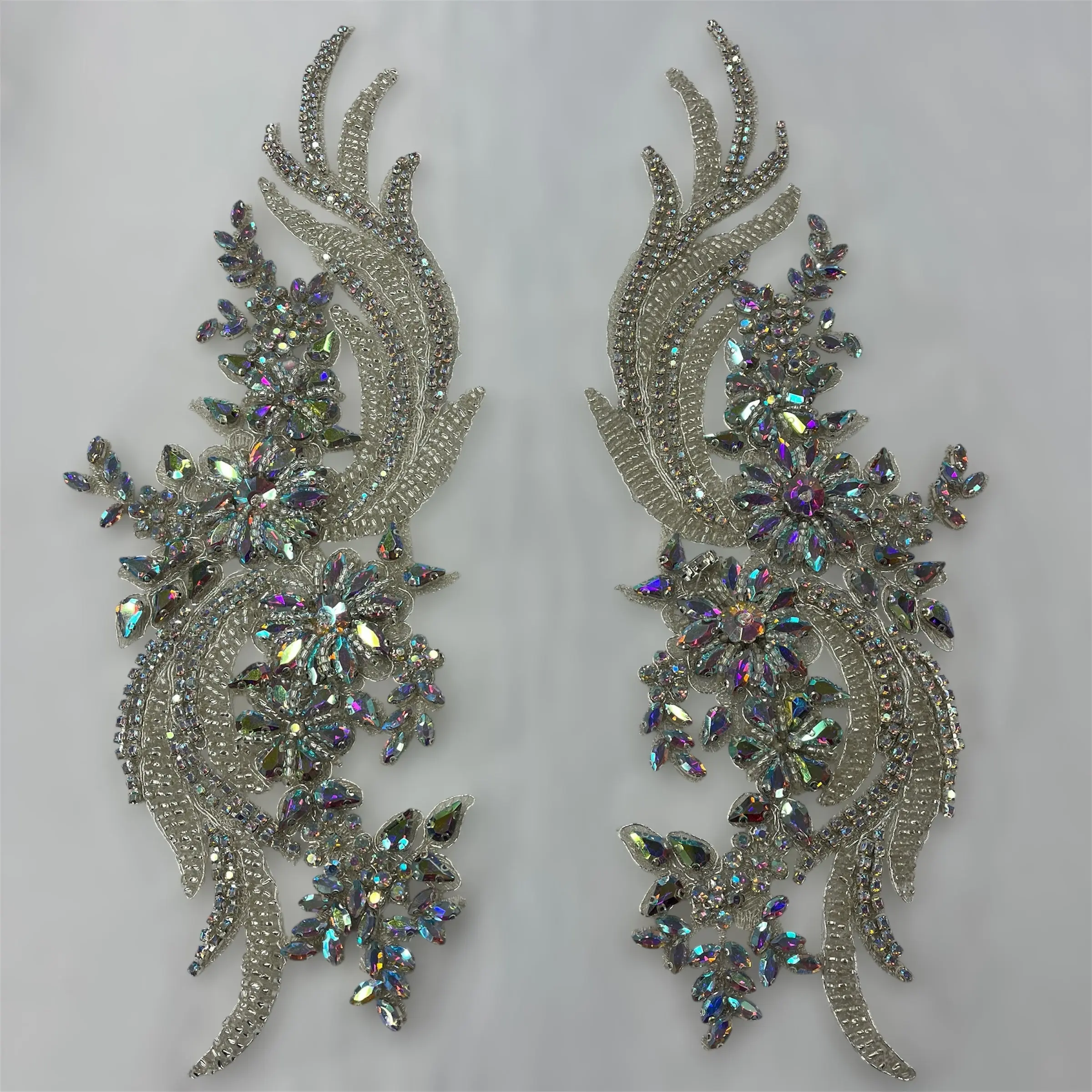 Pre-Cut Rhinestone Applique - 100% Polyester, Handcrafted Design, Dressmaking Sewing Accessory, Rhinestone Decoration for Wedding Dresses, USA-Sourced Lace Panel - GD-R800, Pre-Cut Appliques, Rhinestone Decoration Wedding Dresses