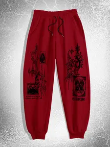 Dark Thorn Print Sports Fitness Jogger Pants, Sports Jogging Wear, Geometric Pattern, Street Style, Fitted, Spring & Fall, No Ca Prop 65 Warning