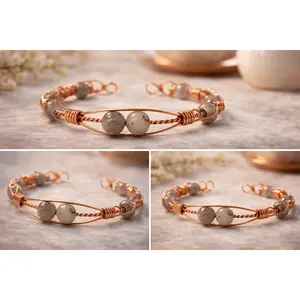 Handmade Wire Wrapped Copper Labradorite Cuff Bracelet – Natural Stone