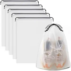 Set of 5 Waterproof Travel Shoe Bags with Drawstring – Clear, 15.7×11.8 in, Ideal for Packing, Storage & Travel Essentials for Men & Women