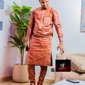 Bazin Homme Men's Traditional African Woven Robe - Classic Formal Wear for Cultural Events