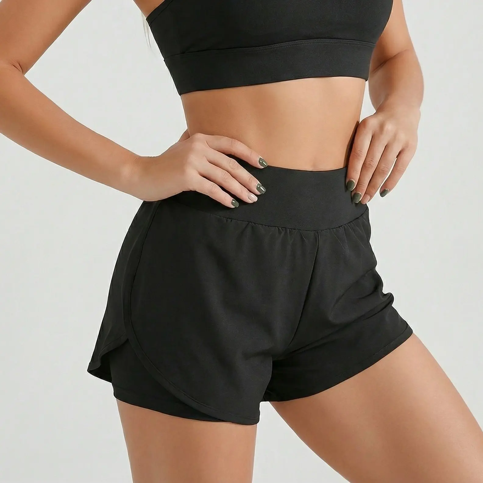 Women’s gym shorts, black athletic shorts, high-waisted running shorts, workout shorts with built-in liner, tummy-control yoga shorts casual skort