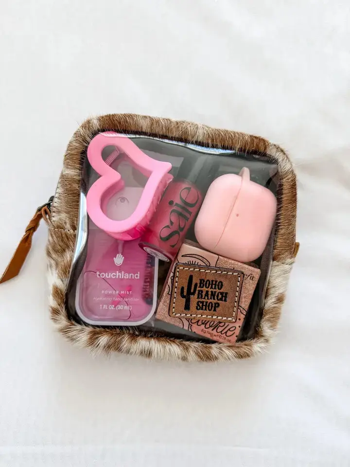 Cowhide Cosmetic Clear Case - Toiletry Makeup Travel Bag