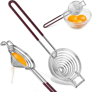 Stainless Steel Egg Separator Egg Yolk & White Separator Tool with Long Handle Sifting Filter Egg Divider Kitchen Gadget for Baking Cooking