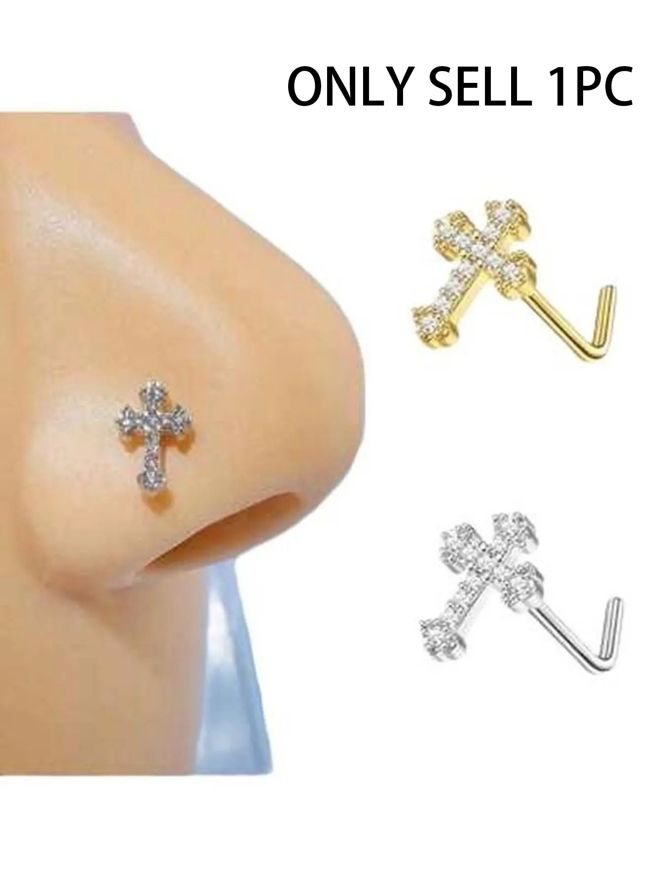Rhinestone Cross Nose Ring, Nose Piercing Jewelry, Punk Style Nose Ring for Women & Men for Party, Daily Clothing Decor, Trendy All-match Jewelry for Birthday Gift, Rhinestone Nose Rings