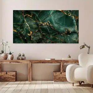 1 Framed Canvas Painting - Marble Canvas Art - Emerald Green and Gold Textured Wall Decor for Living Room or Bedroom, Elegant Abstract Design, Bedroom Wall Art |   Modern Abstract Art |   Vibrant Artwork, Wall Art Decor