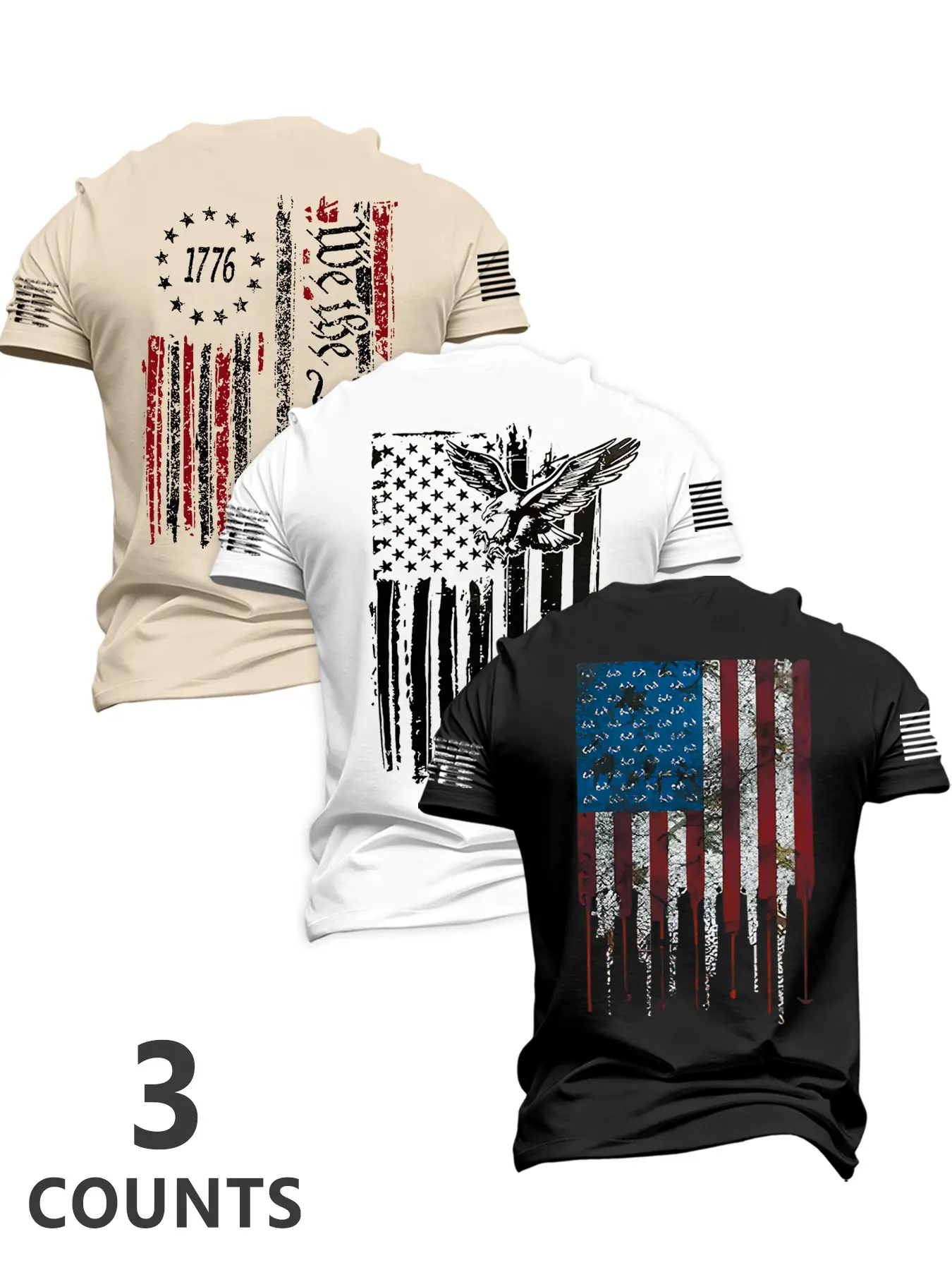 Men's Casual Flag Series Short Sleeve T-Shirt, American Vintage Classic Street Style, Perfect for Daily Wear and Outdoor Activities, Patriotic Theme