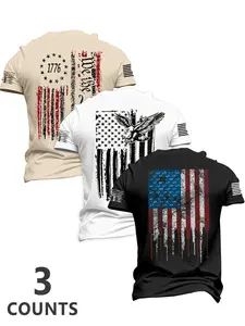 Men's Flag Series Short Sleeve Casual T-Shirt, American Vintage Street Style, Perfect for Daily Wear, Outdoor Activities, Patriotic Theme