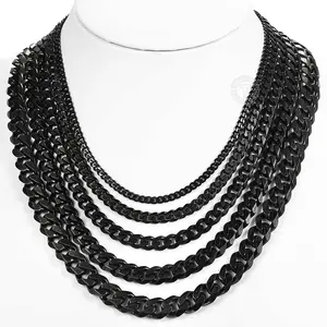 Stainless Steel Cuban Curb Chain Necklace 3.5/5/7/9/11mm Black Color 18-30inch for Men Women Hip Hop Jewelry Gift