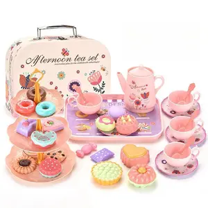 Girls Tea Party Set, Pretend Play Kitchen Toys with Desserts Cookies Donuts Teapot, 3-6 Years Old Princess Role Play Gift, Play Kitchen Accessories