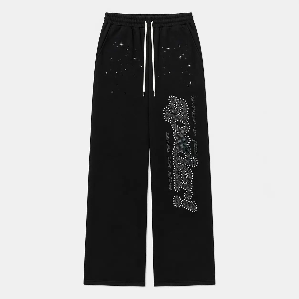 Sp5der Rhinestone Logo Sweatpants, Star Graphic Y2K Streetwear Jogger Pants, Relaxed Fit Unisex Casual Bottoms