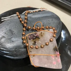 Pink Tourmaline crystal  & handmade copper wrapped jewelry necklaces & ring