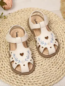 Girl's Floral Embroidery Velcro Sandals, Open Toe Sandals, Floral Design Sandals, Floral Pattern Sandals, Casual Comfortable Non-slip Sandals for Summer, Fashionable Shoes for Daily Wear