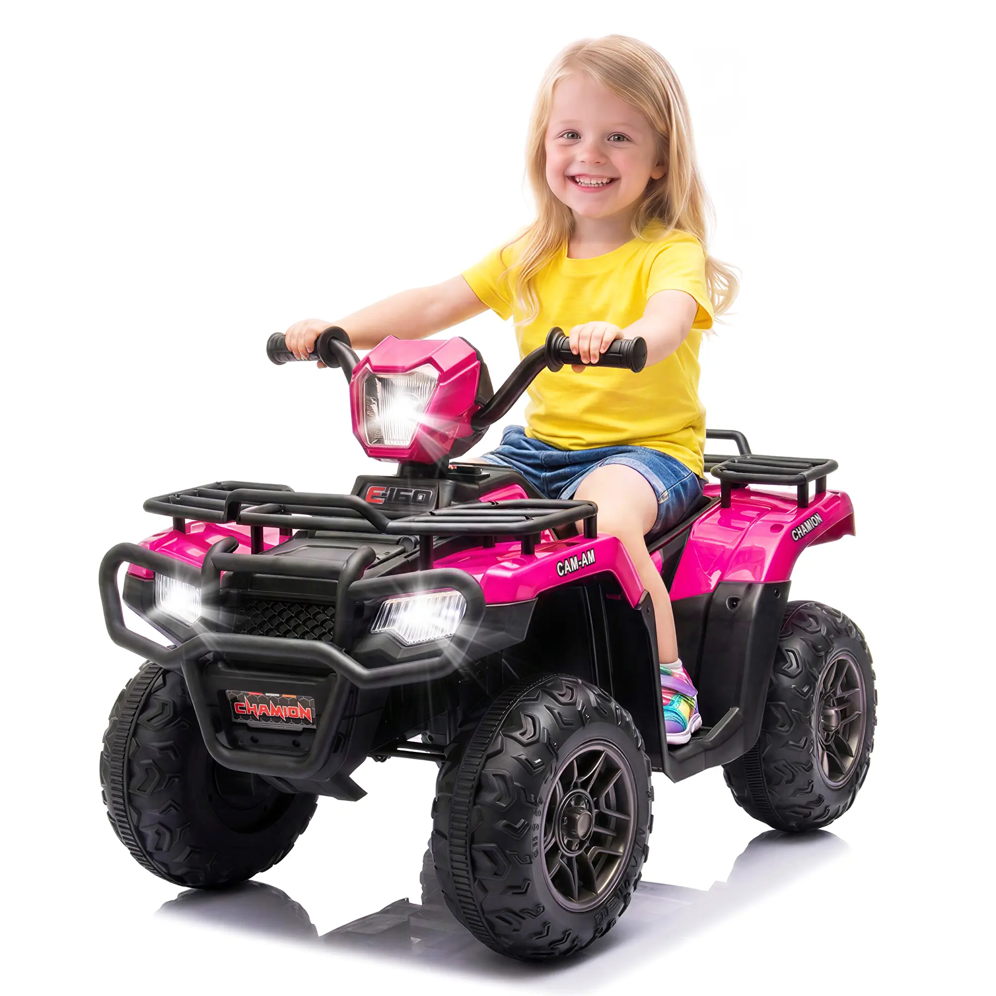 24V Kids Ride On Electric ATV,Dual Motors Toddler Quad ATV w/ LED Headlights,Multi-Function Control Panel w/ Independent Switch,Music,Volume Adjustment,USB,Anti-Collision Bar,Storage Racks For 2-4.
