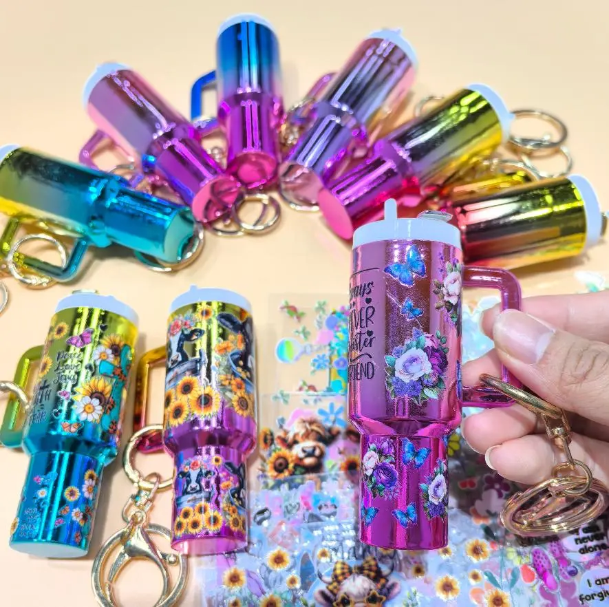 50pcs Multicolored Cartoon Mini Tumbler Cup Keychain Charms, Accessory Adornment for Daily Use – Note: Stickers and Cup Keychains Are Sold Separately by Summerwins