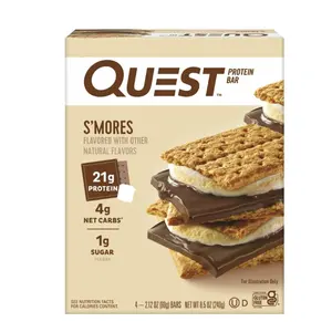 Quest Protein Bar, Smores, 20g Protein, Gluten Free, 4 Count Fiber Snack