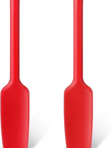 Long Handle Silicone Jar Spatula Kitchen Scraper Spatula Non-Stick Rubber Silicone Scraper for Jars, Smoothies, Blenders Cooking Baking Stirring Mixing(Red,2 Pieces)